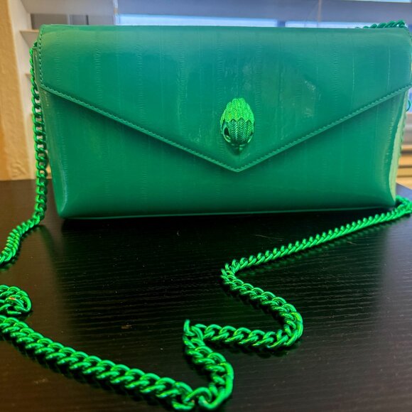 Kurt Geiger Shoreditch Leather Clutch Turquoise Glossy - Picture 1 of 14